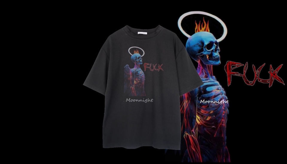 ออกแบบเสื้อยืด แฟชั่น เสื้อผ้า ผู้ชาย สีดำ ลายกะโหลก