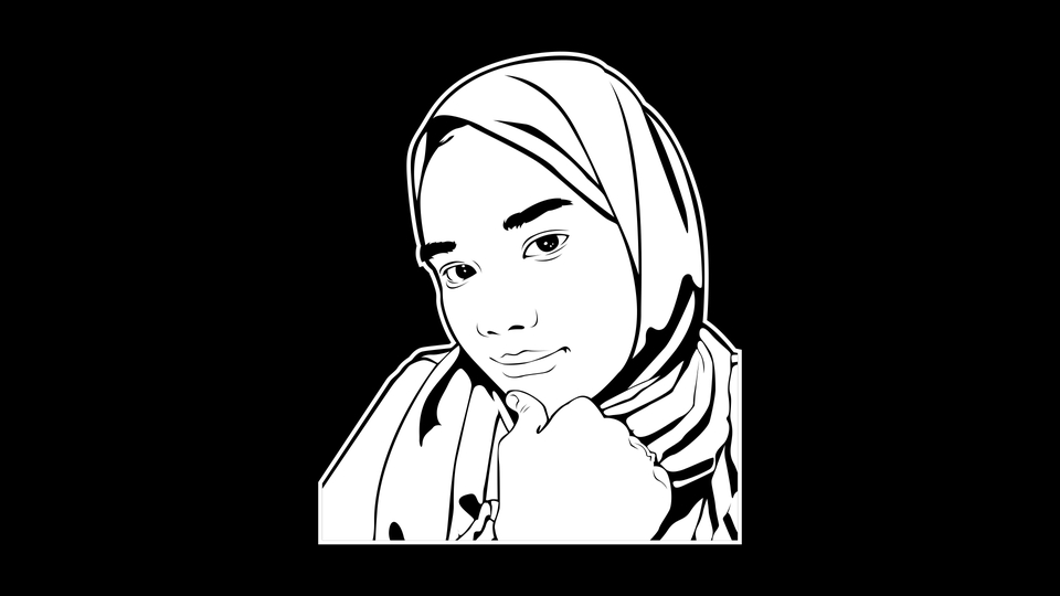 Jasa lukis karikatur wajah wanita hijab hitam putih desain vektor.
