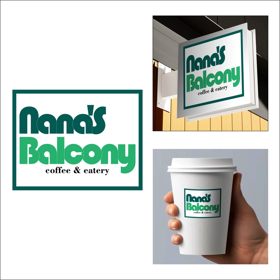 Jasa desain logo restoran cafe "Nana's Balcony" dengan desain logo minimalis dan modern.