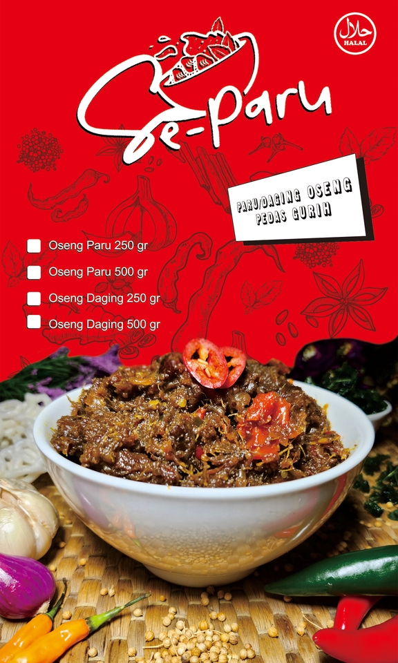 Jasa Desain Kemasan Makanan Oseng Paru Pedas Gurih - Desain Kemasan Unik dan Menarik