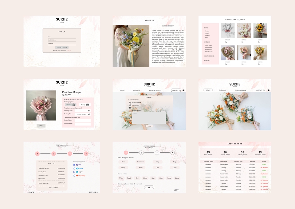 Desain UI UX untuk aplikasi mobile, menampilkan mockup dengan warna pastel dan estetis.  Desain tampilan antarmuka user experience aplikasi mobile.  Jasa desain UI UX untuk aplikasi.  Desain UI UX aplikasi mobile oleh freelancer.  Membuat UI UX untuk aplikasi mobile.  Desain UI UX Android dan iOS.