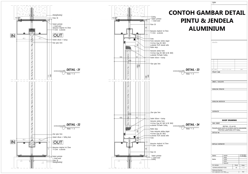 CAD Drawing - Gambar Kerja 2D Kusen Aluminium dan Kaca, Kaca Frameless & Pintu Automatic - 5