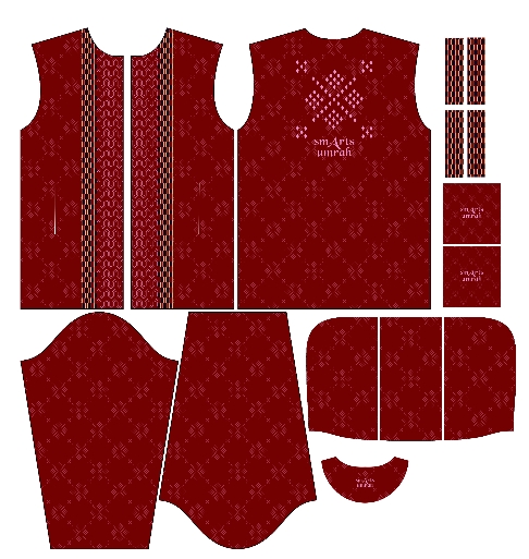 Desain kaos custom dengan motif batik modern dan teks "sm.arts umrah". Jasa desain kaos online, desain kaos distro, desain motif kaos, desain baju, desain tshirt.
