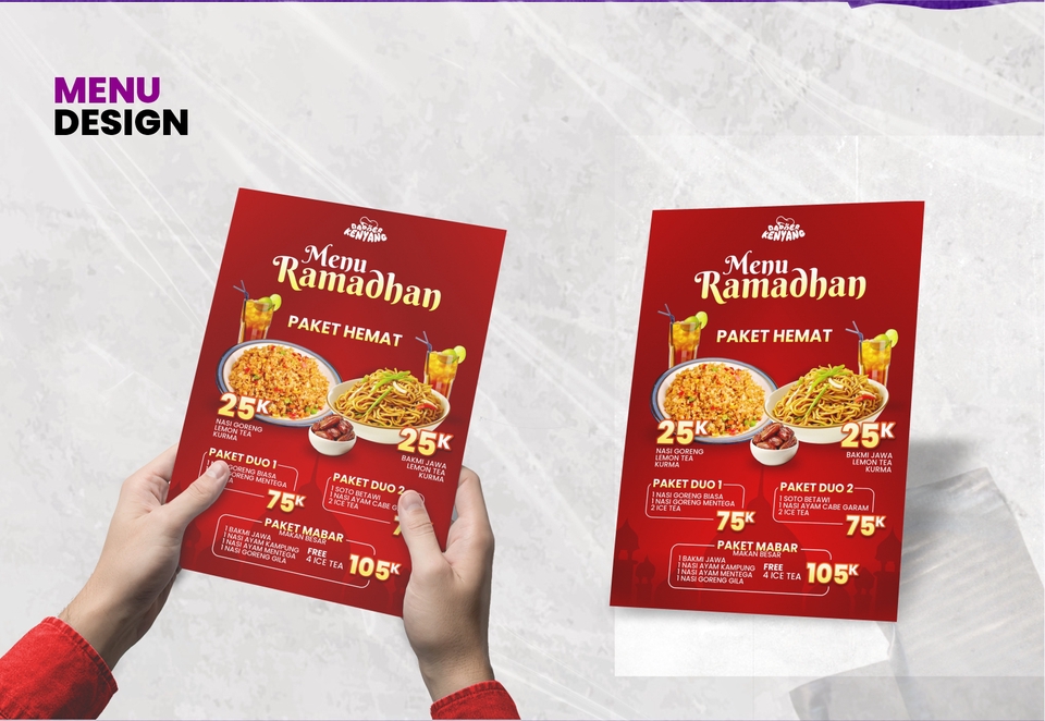 Jasa desain banner instagram untuk promosi Ramadan dengan paket hemat dan gambar makanan lezat.