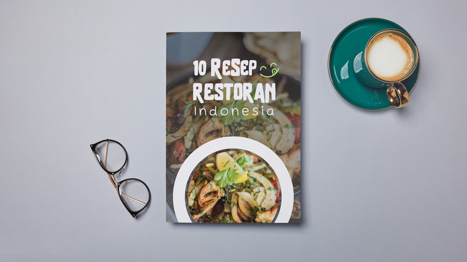 10 resep masakan restoran Indonesia, desain buku resep makanan, desain cover buku resep, desain menu restoran, desain menu makanan, resep masakan Indonesia.
