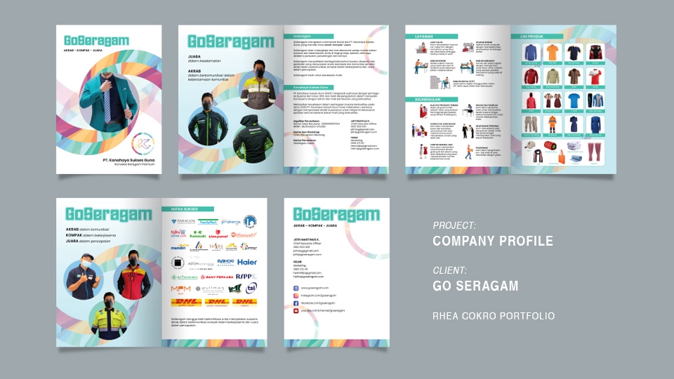 Contoh desain company profile untuk Go Seragam, layanan jasa desain company profile profesional
