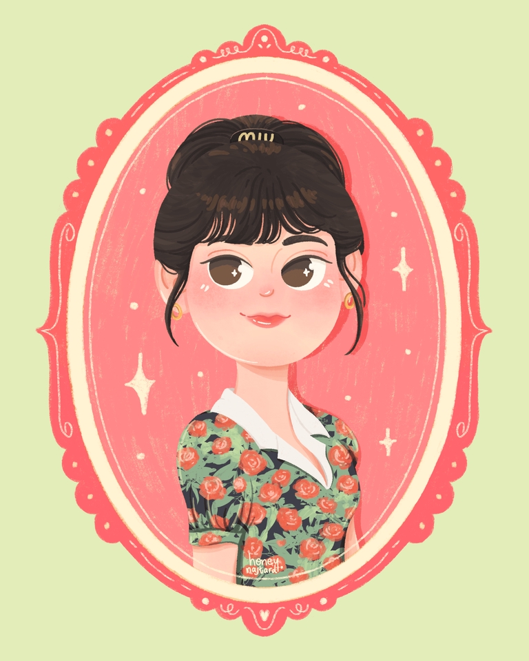 Ilustrasi kartun wanita dengan baju bunga, jasa ilustrasi, gambar ilustrasi, jasa gambar kartun, ilustrasi karakter, desain ilustrasi, jasa desain ilustrasi.