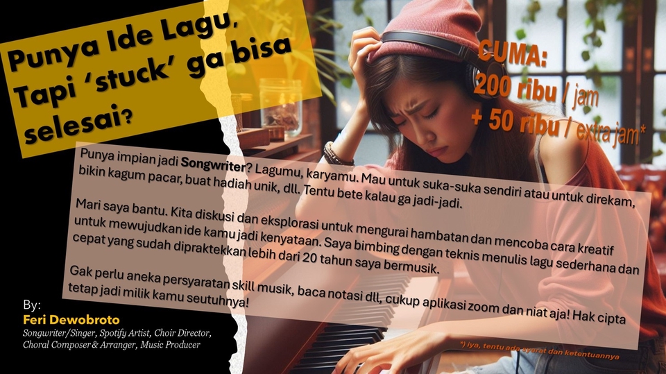 Jasa Penulis Artikel Berkualitas dan Bergaransi - Layanan konsultasi pembuatan lagu (Songwriting), dari Ide menjadi Karya