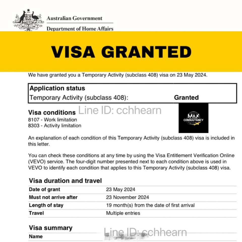 รับทำวีซ่าออสเตรเลีย วีซ่าผ่านแล้ว 408 subclass