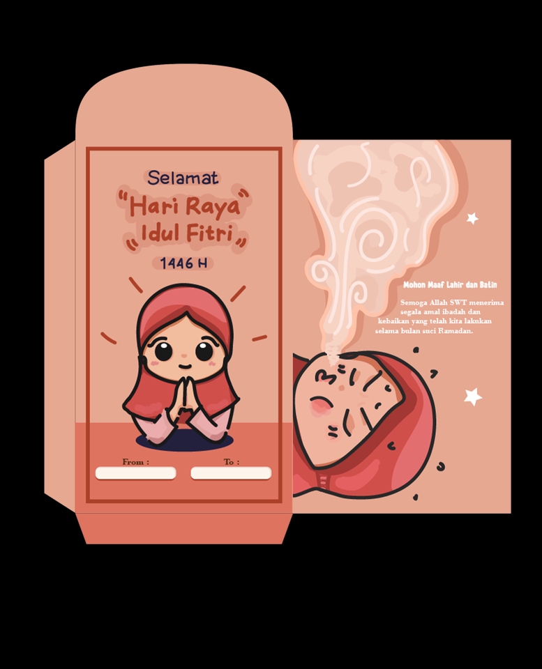 Jasa desain karakter kartun dengan karakter wanita muslim untuk hari raya idul fitri 1446 H. desain karakter game.