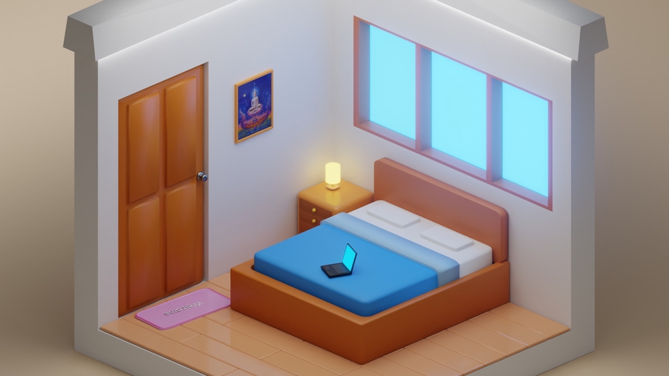 รับปั้นโมเดล3Dห้องนอนสวย 3D packshot โมเดลบ้าน ตกแต่งภายใน 3d model สินค้า