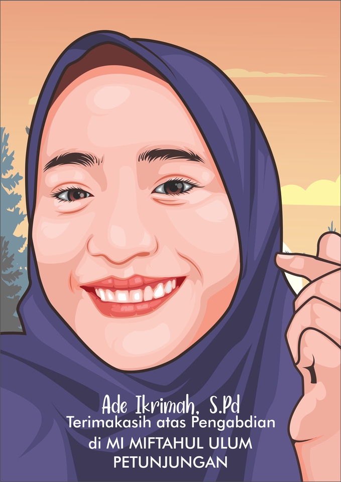 Jasa pembuatan karikatur freelance, desain vektor wajah muslimah dengan hijab dengan gaya kartun