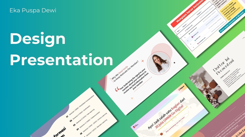 Jasa desain presentasi powerpoint profesional dan menarik dengan harga terjangkau.  Desain slide presentasi untuk skripsi, seminar, dan berbagai kebutuhan lainnya.