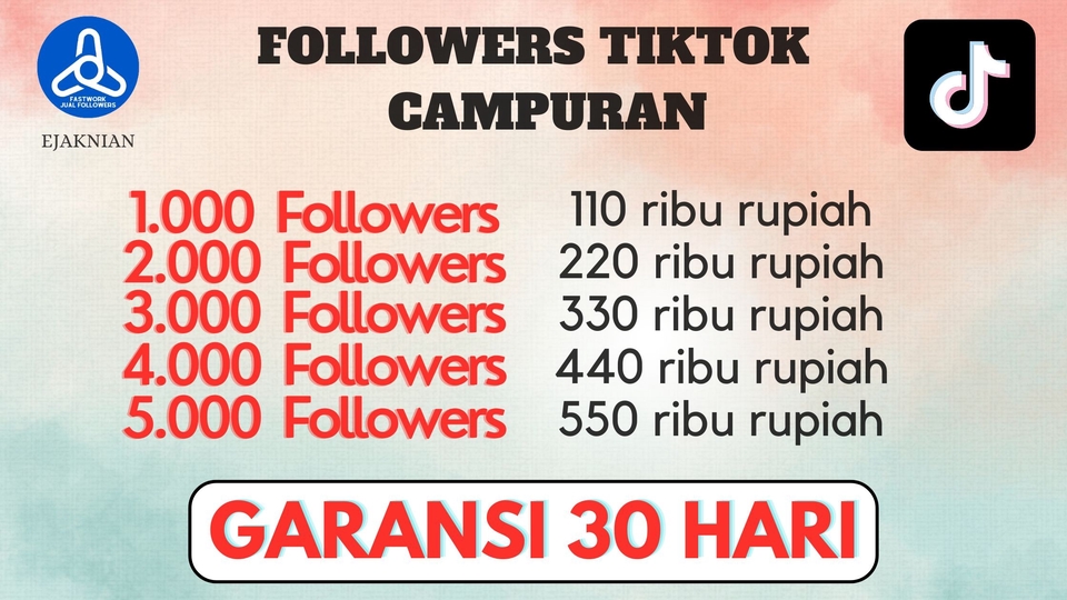 Jasa Like & Tambah Follower Tiktok Aktif & Permanen - FOLLOWER TIKTOK CAMPURAN DAN REAL INDONESIA BERGARANSI