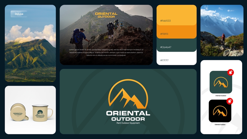 Logo desain minimalis untuk website toko online dengan background gunung dan warna kuning dan orange.