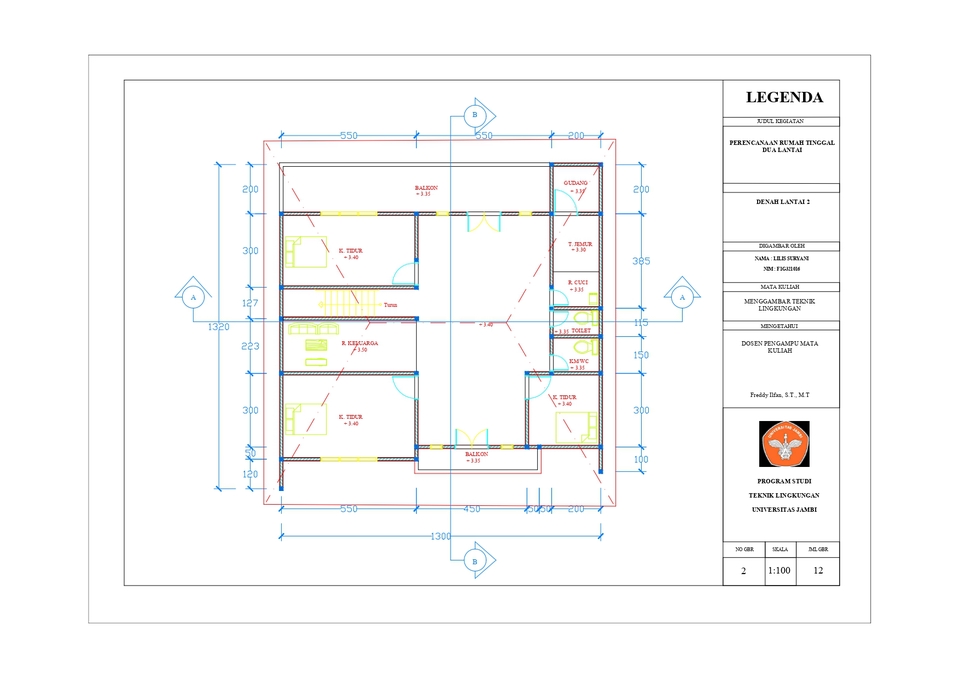 CAD Drawing - Gambar Denah Rumah 2 Dimensi - 4