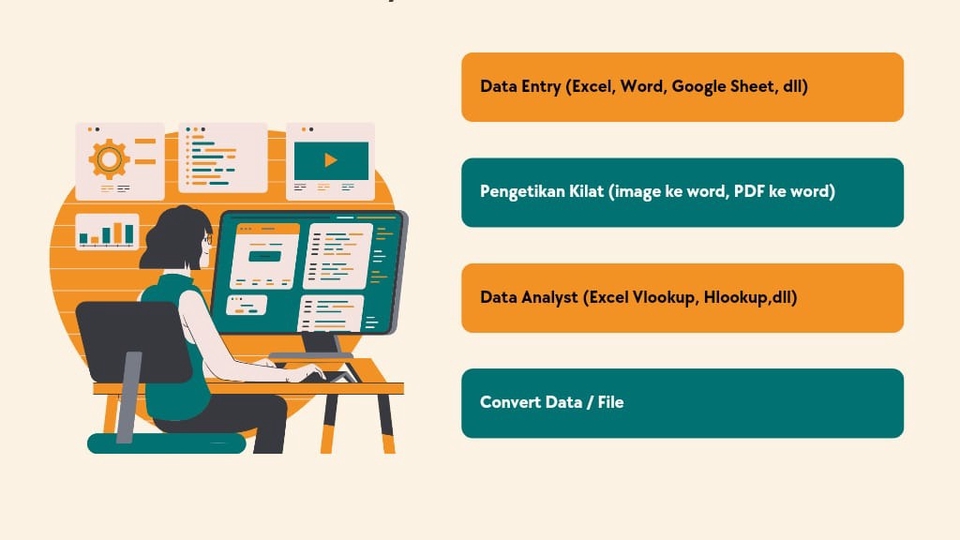 Jasa Data Entry:  Freelancer wanita menggunakan komputer untuk memasukkan data di Excel