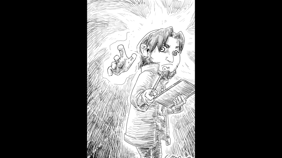Ilustrasi digital seorang pria dengan latar belakang abstrak, menunjukkan konsep jasa ilustrasi digital untuk website freelance.