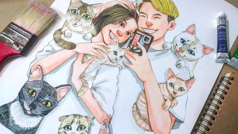วาดภาพเหมือน Portrait - รับวาดภาพการ์ตูนสีน้ำ / watercolor painting - 1