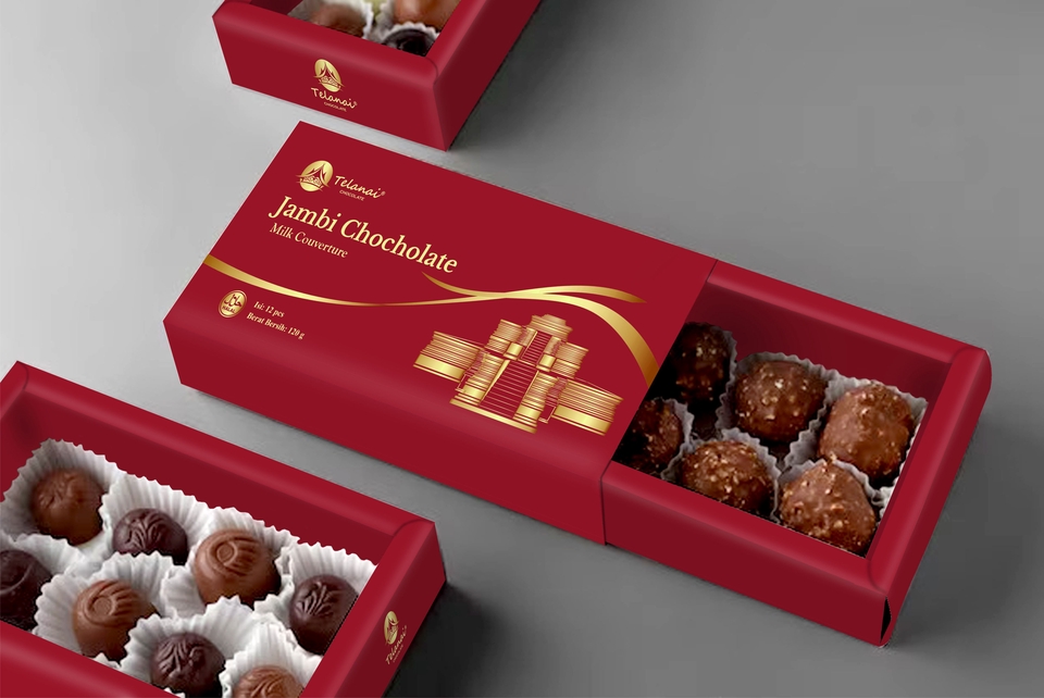 Desain Kemasan Kotak Coklat Jambi Milk Contenance