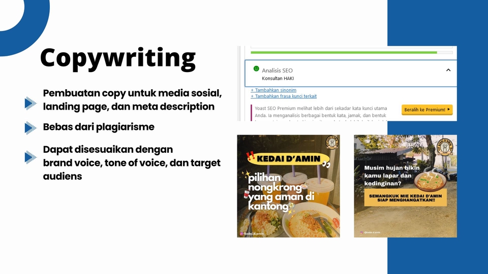 Jasa Copywriting profesional untuk media sosial, landing page, dan meta deskripsi - konten writer freelance Indonesia