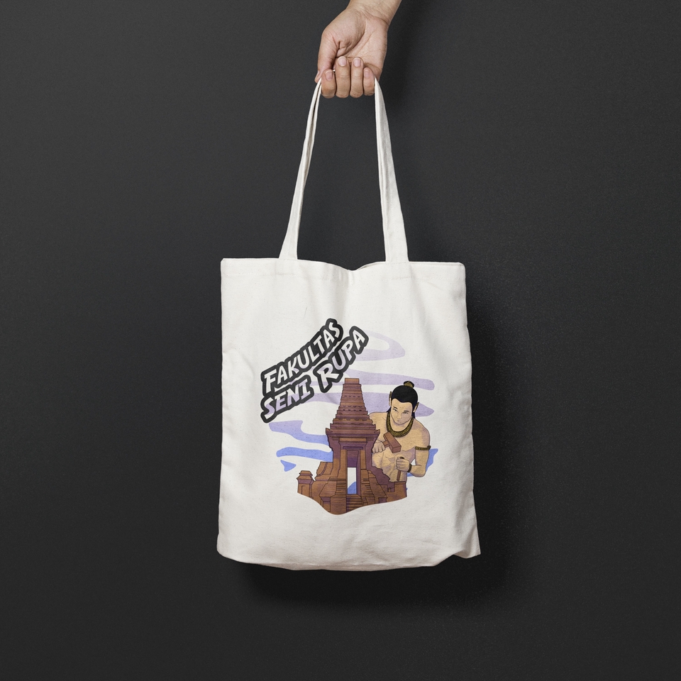 Tas tote putih dengan desain fakultas seni rupa, cocok untuk keperluan sehari-hari, desain kaos, desain baju, desain distro, desain kaos custom, jasa desain kaos, desain kaos anak, desain jersey, desain kaos tulisan, desain model baju.