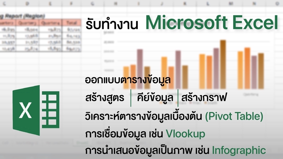 รับทำงานโปรแกรม Excel (ตารางข้อมูล/สร้างสูตร/คีย์ข้อมูล/สูตรคำนวณ)