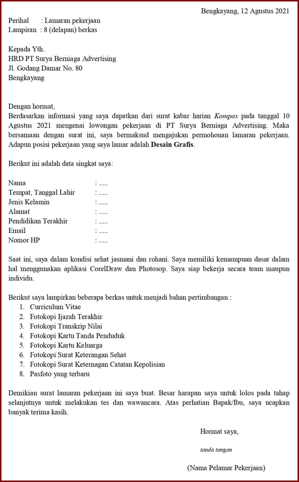 Design CV dan surat lamaran kerja