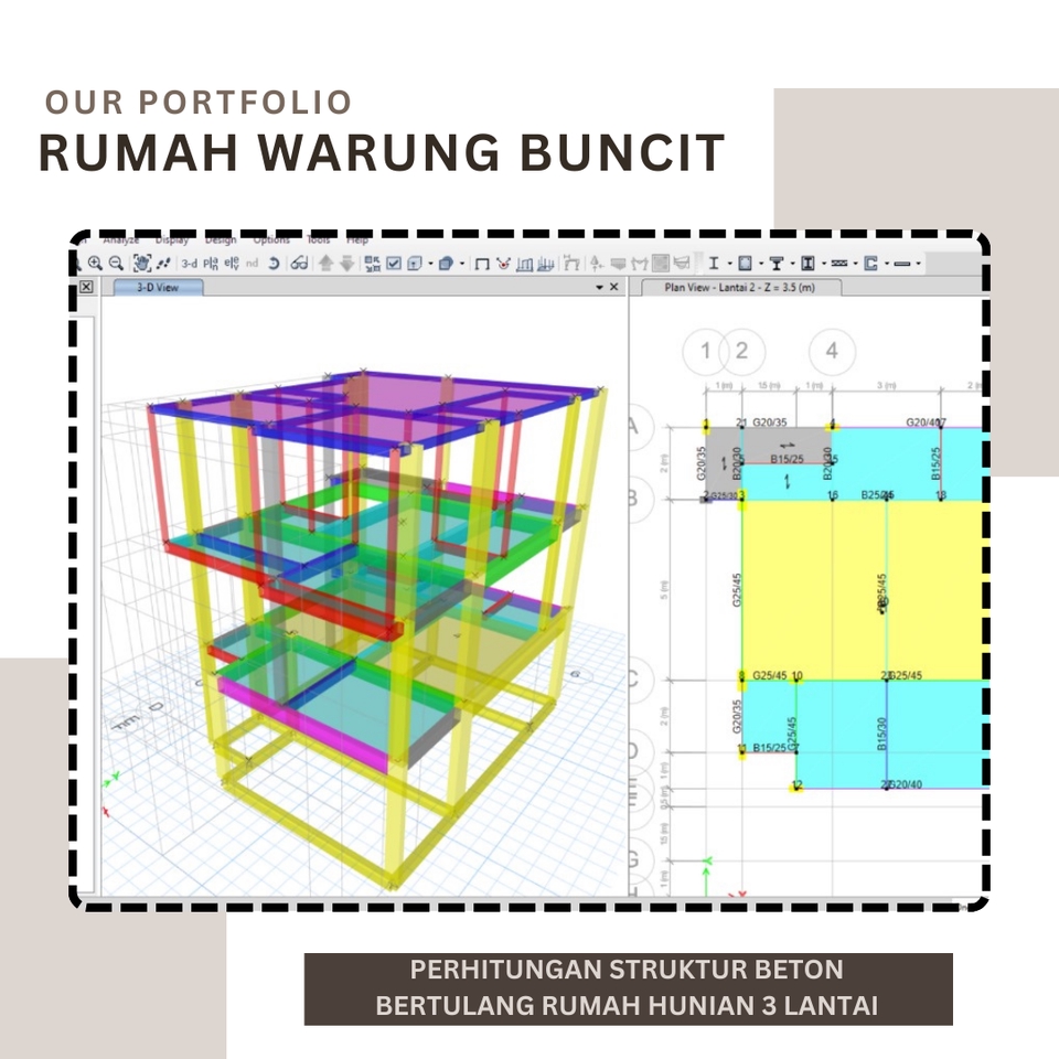 Jasa drafter autocad murah pembuatan gambar rumah 3 lantai dengan struktur beton bertulang, desain minimalis.