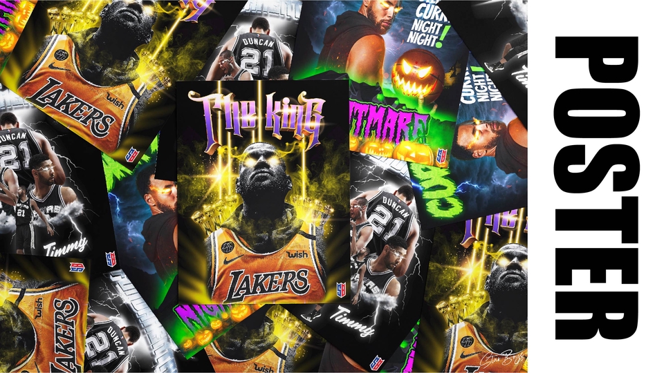 ออกแบบโปสเตอร์ บาสเก็ตบอล ลาเคอร์ส สำหรับธุรกิจ poster basketball lakers