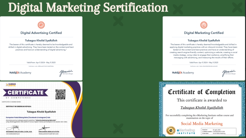 Sertifikat Digital Marketing dan Iklan untuk Tubagus Kholid Syaifullah.
