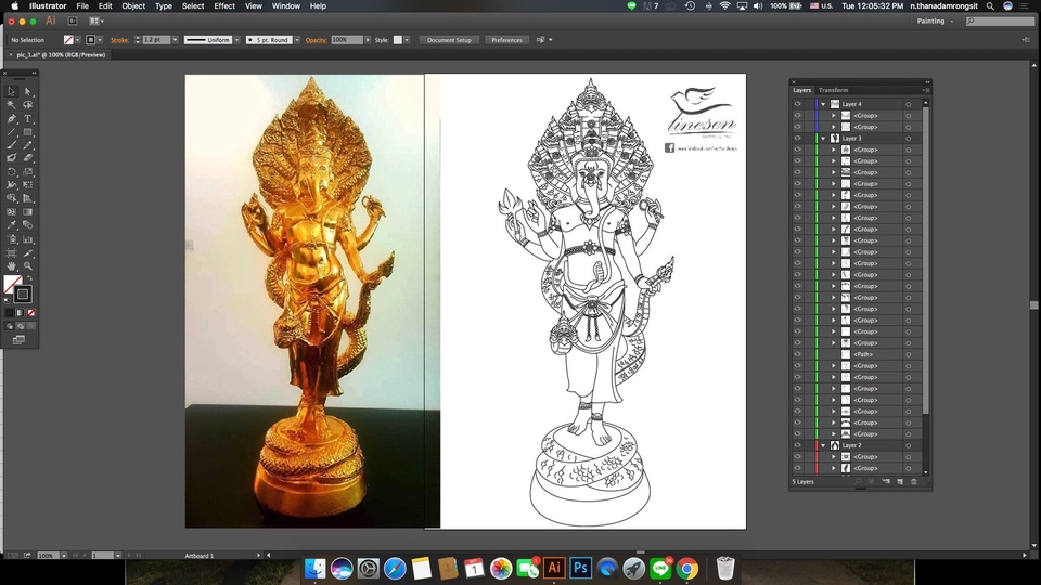 แปลงภาพเป็นเวกเตอร์ รับดราฟรูป ai เปลี่ยนรูปเป็น vector ภาพเทพเจ้าฮินดู ภาพเวกเตอร์ Ganesha