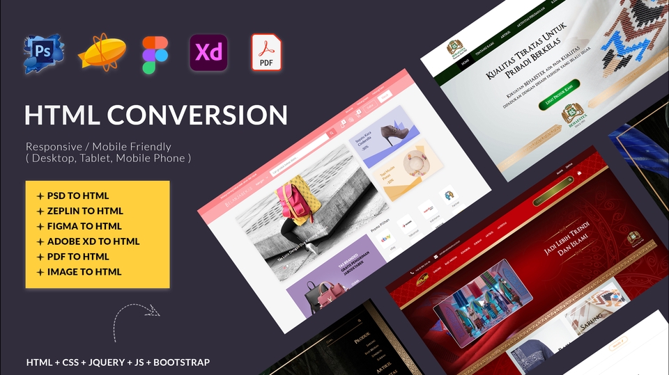 Web Development - Slicing Dari Desain PSD, Zeplin, Figma, Image Ke HTML. HTML Conversion.  - 1