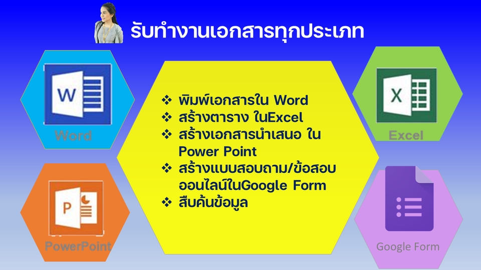 พิมพ์งาน และคีย์ข้อมูล - รับทำงานเอกสารทุกประเภท มีความสามารถทางด้าน Word,Excel,Power Point และGoogle Form ยินดีให้บริการค่ะ - 1
