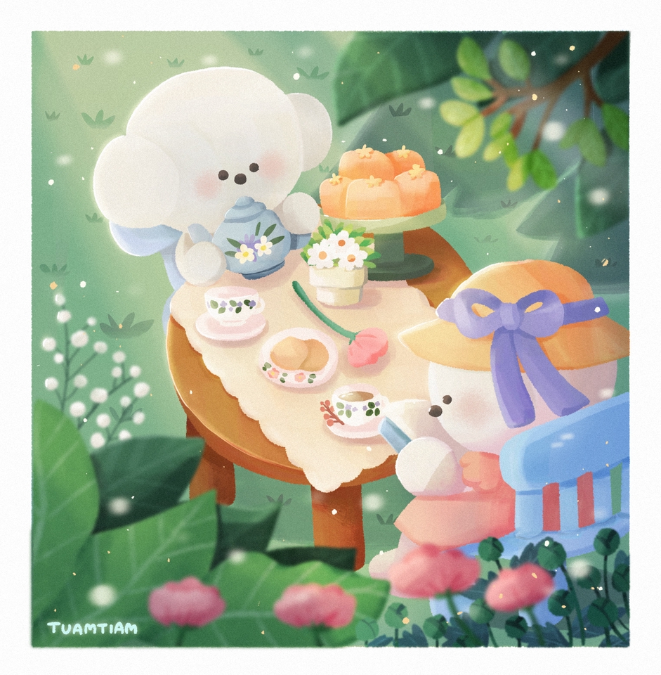 รับวาดรูปภาพประกอบสไตล์น่ารัก การ์ตูน ชานม ขนม สวน เพื่อน นัดทาน รับวาดภาพ ภาพดิจิตอลเพ้นท์