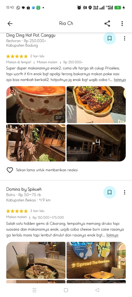 Jasa review restoran dengan 4 bintang untuk Ding Ding Hot Pot dan Dominia by Spikueh di Google Maps.