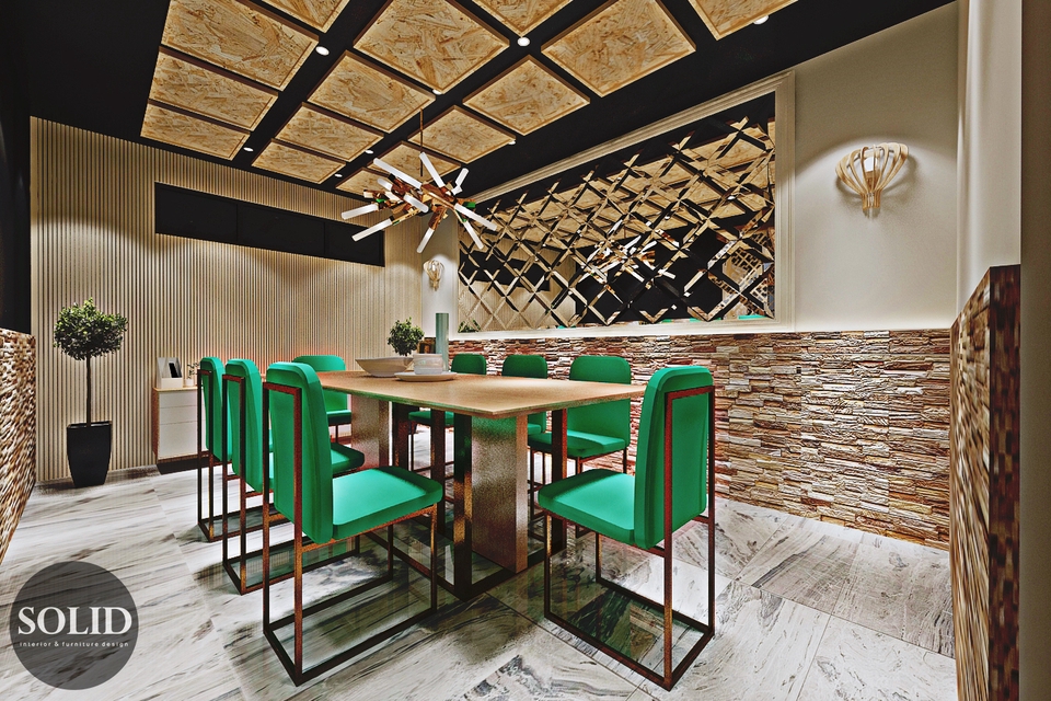 Jasa desain interior 3d untuk ruang makan dengan desain minimalis dan modern.