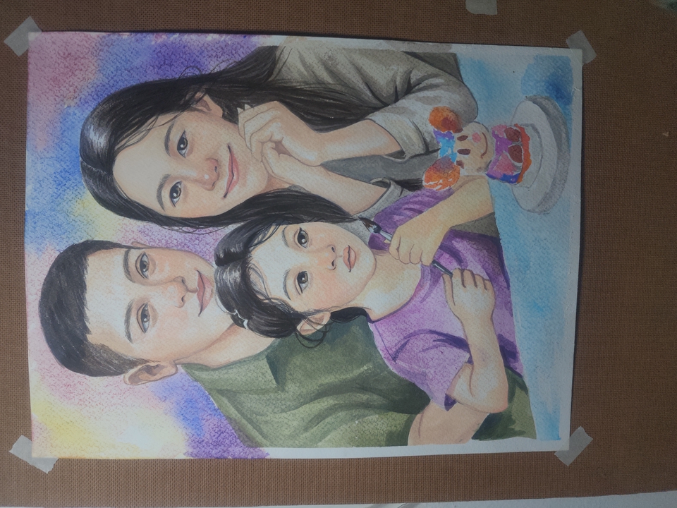 รับวาดรูปครอบครัว 3 คน สไตล์การ์ตูน