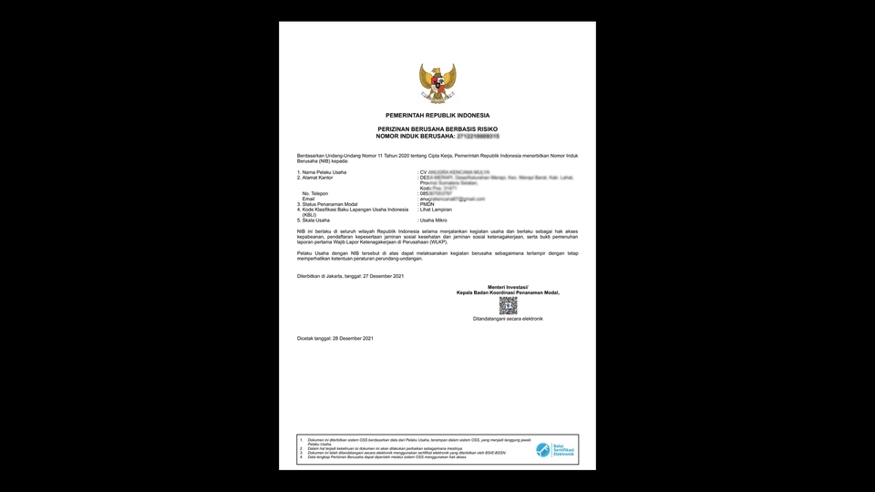 Mulai Bisnis/Start-up - Nomor Induk Berusaha (NIB) Badan Usaha - 2