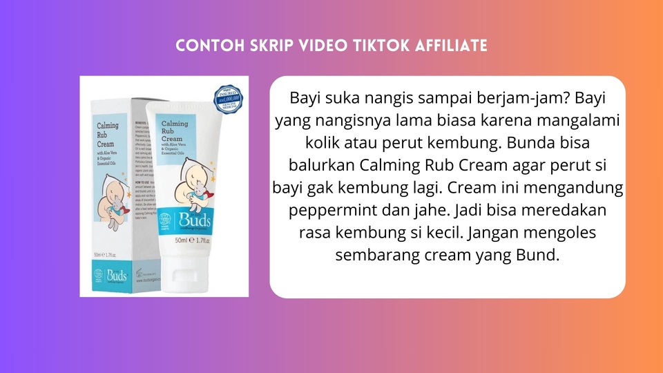 Jasa pembuatan video viral tik tok, contoh script video tiktok affiliate produk calming rub cream untuk bayi