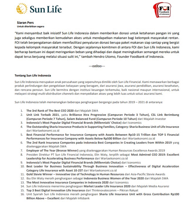 Sun Life Indonesia mendapatkan penghargaan dan prestasi sebagai bukti kapabilitas dan layanan asuransi jiwa terbaik.
