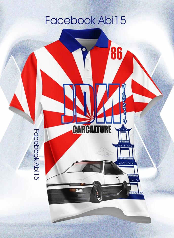 รับสกรีนเสื้อโปโล ลายรถญี่ปุ่น JDM สไตล์ญี่ปุ่น สีแดง ขาว