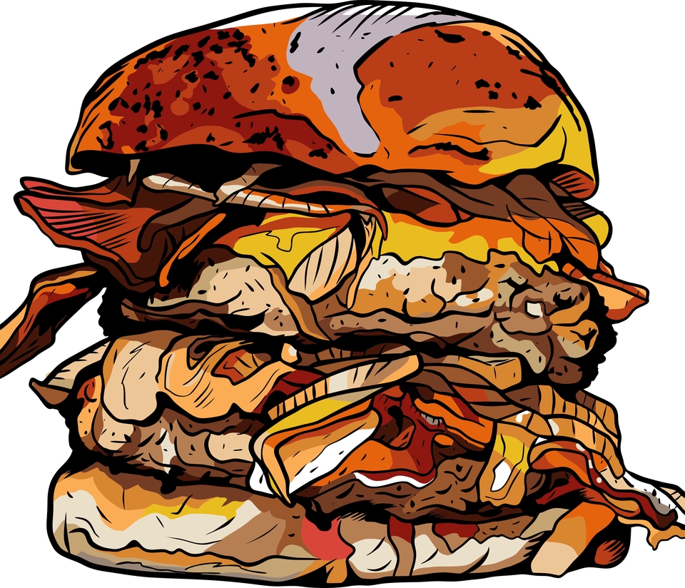 Ilustrasi makanan burger dengan keju dan sayur untuk jasa desain ilustrasi makanan