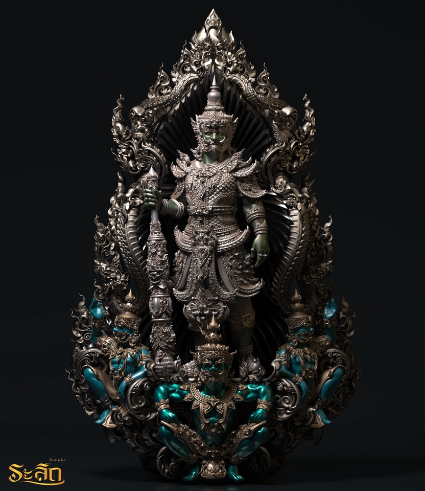 รับปั้นโมเดล 3d ยักษ์โทนสีเขียว ศิลปะไทย 3d model