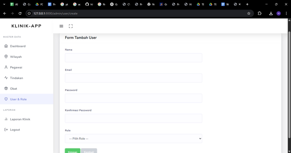 Jasa pembuatan website dan web development, form tambah user.