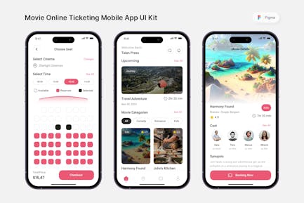 Desain UI UX Aplikasi Mobile Tiket Bioskop - Mockup UI UX Mobile App untuk Pembelian Tiket Film Online