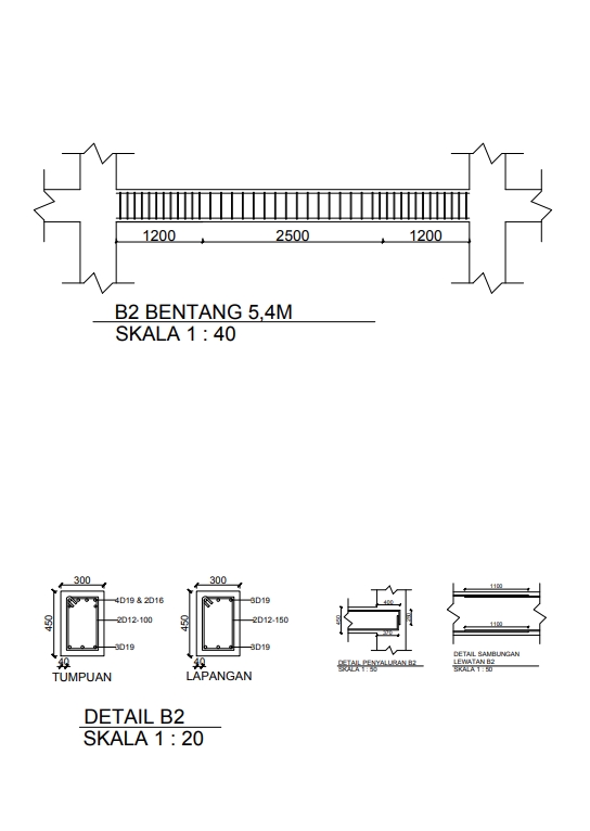 Jasa drafter autocad freelance, gambar detail bentang jembatan B2 skala 1:40 dan 1:20. Autocad murah, drafter interior.