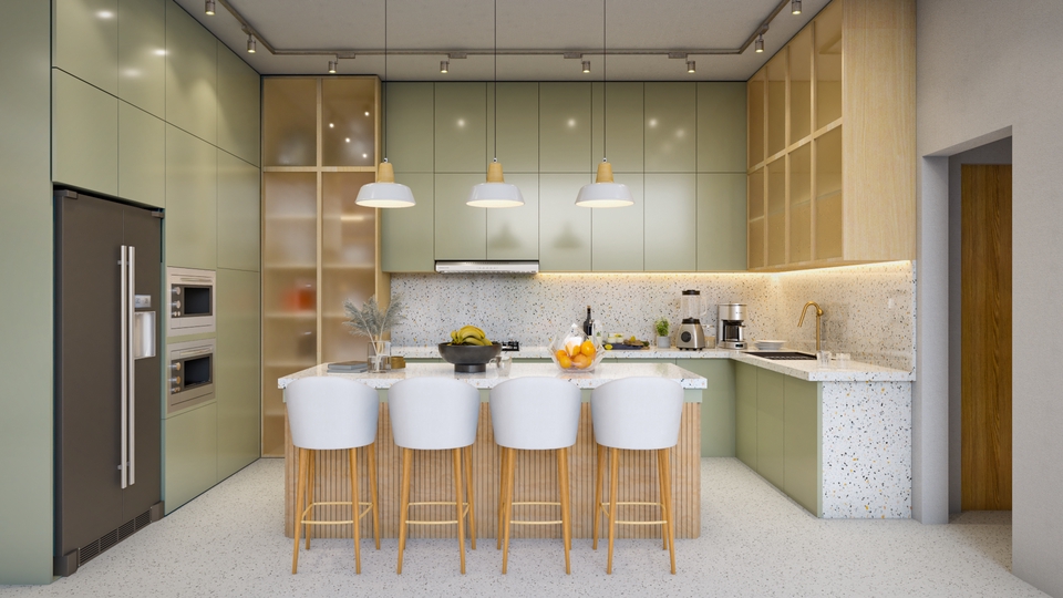 Jasa desain interior dapur minimalis dengan kitchen set modern untuk rumah dan apartemen.