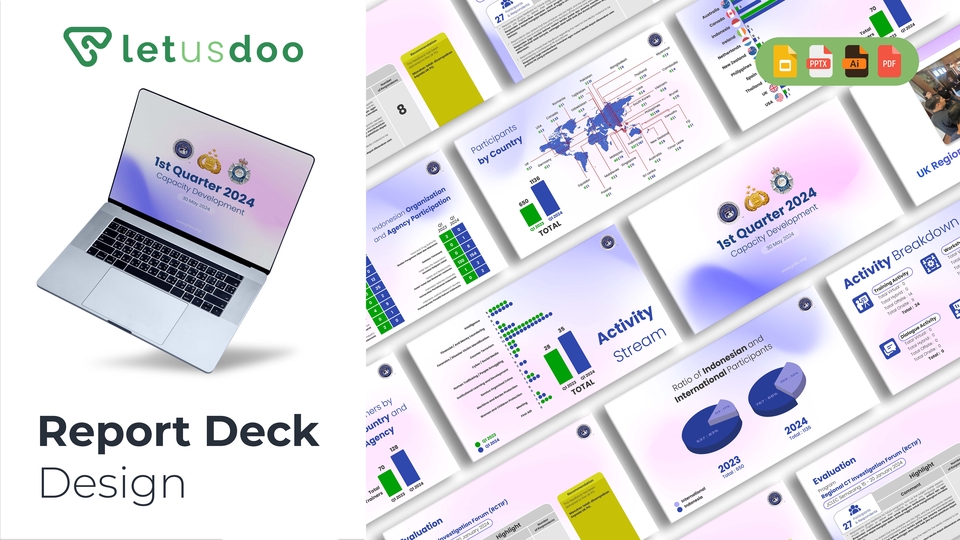 Jasa desain presentasi powerpoint profesional, template modern, untuk laporan kuartal 1 2024.  Desain slide presentasi ppt harga terjangkau. Pembuatan power point berkualitas.
