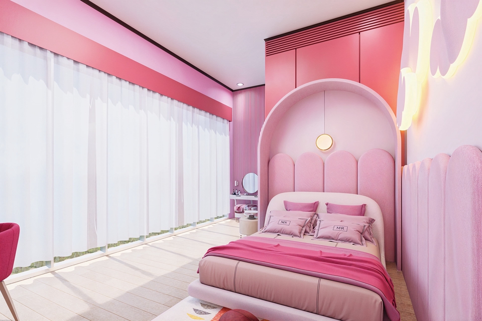 Desain Interior Kamar Tidur Minimalis dengan Nuansa Pink dan Putih
